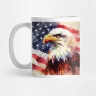 Bald Eagle portrait with United States of America flag background watercolor Mug